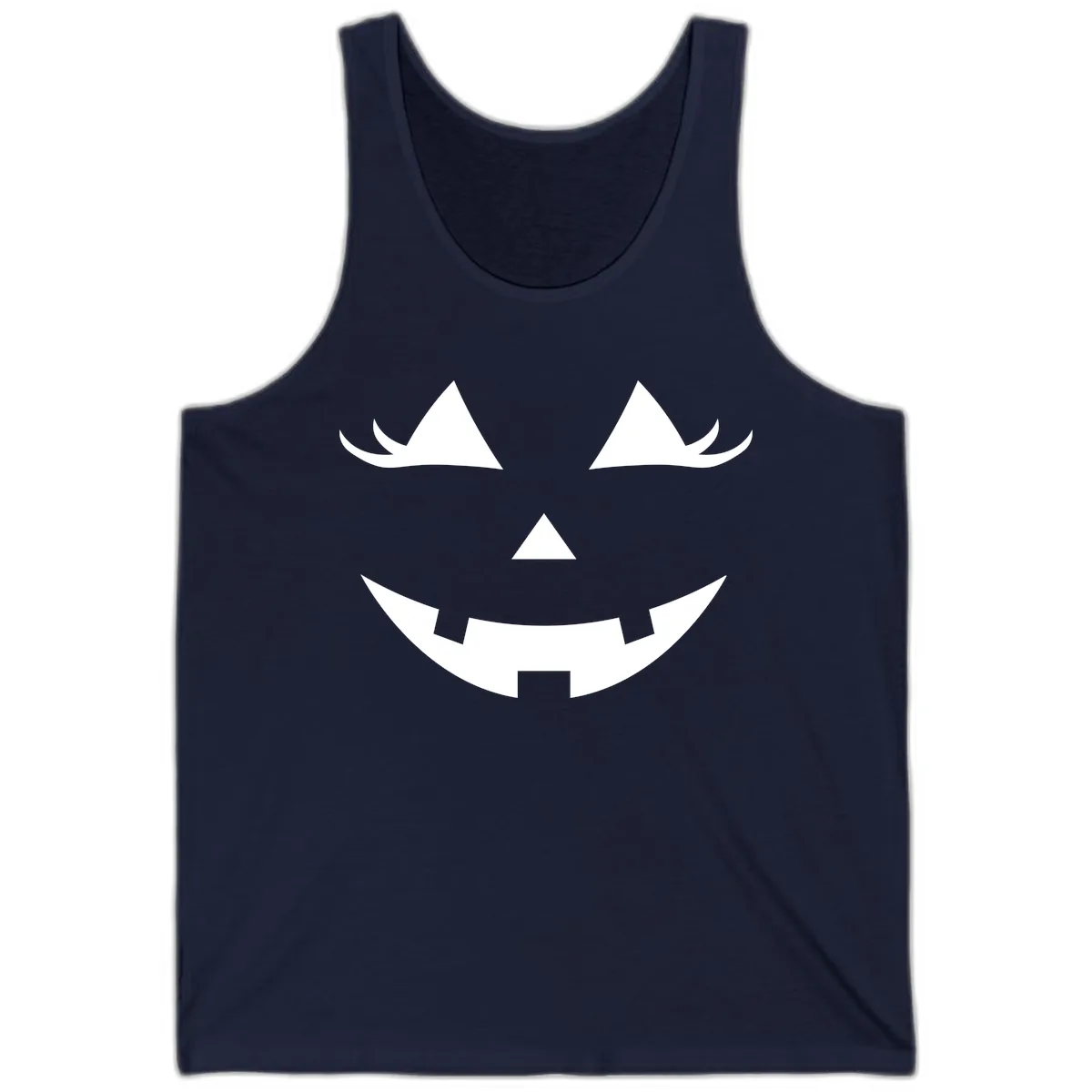 Spooky Grinning Jack-o'-Lantern Face Tank in Navy