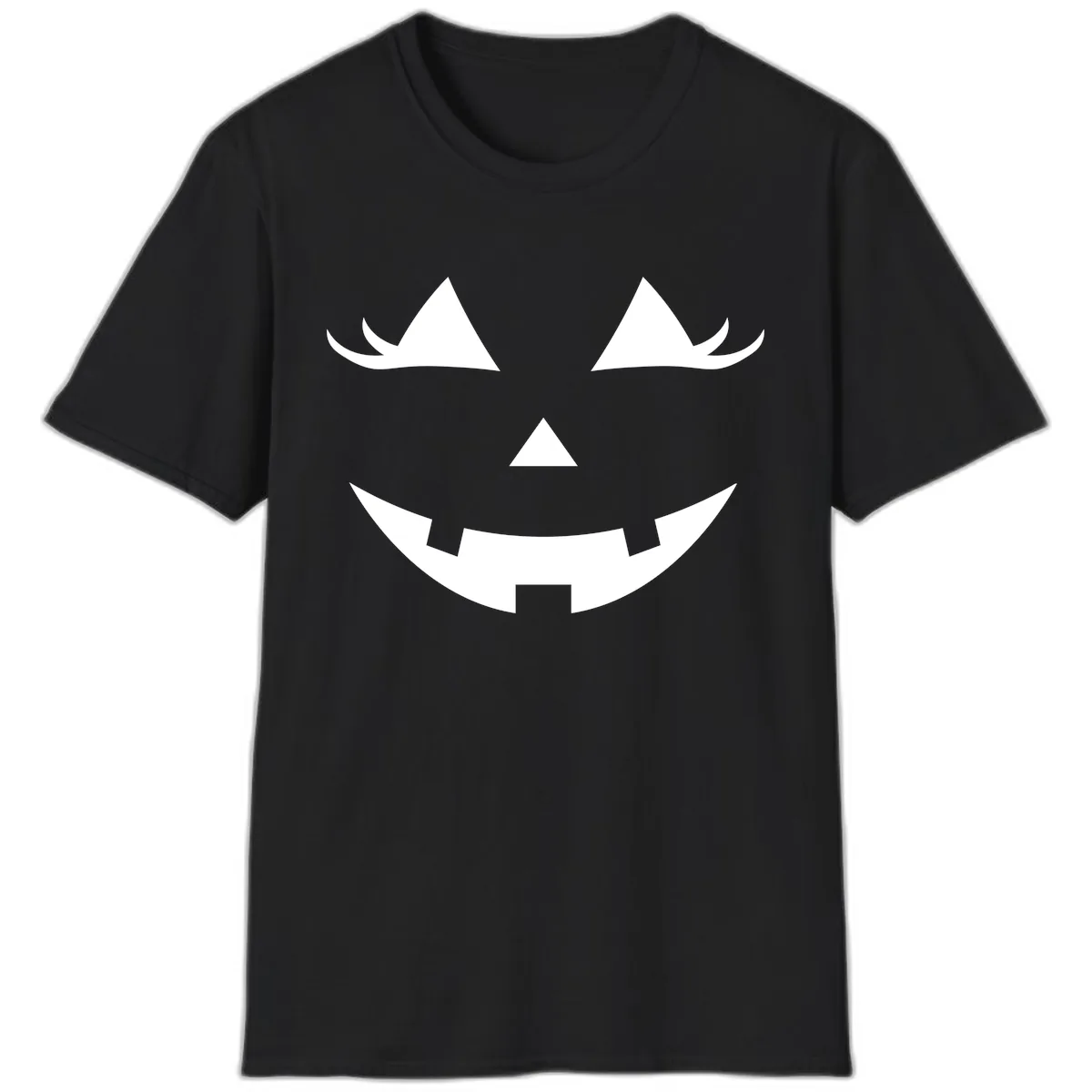 Spooky Grinning Jack-o'-Lantern Face T-Shirt in Black