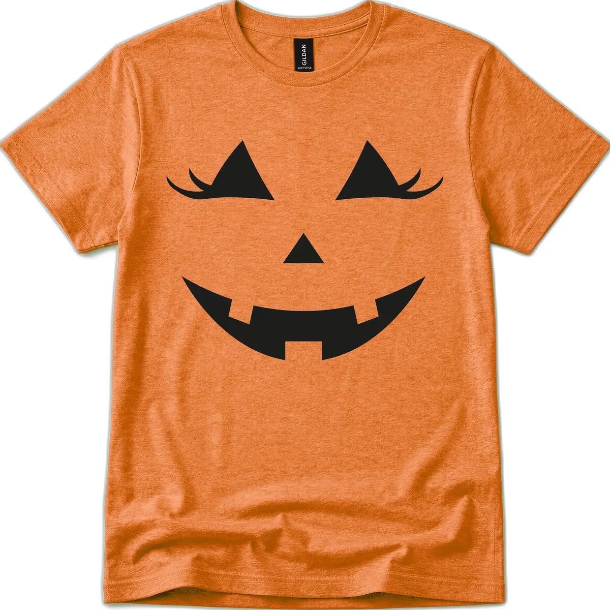 Spooky Grinning Jack-o'-Lantern Face T-Shirt in Heather Orange
