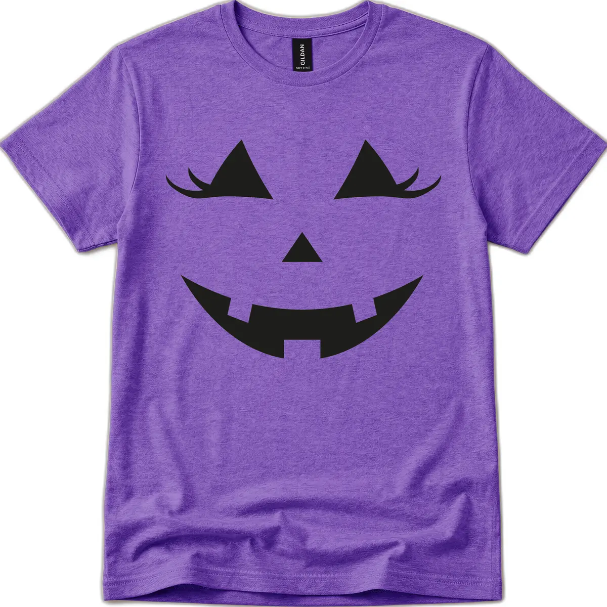 Spooky Grinning Jack-o'-Lantern Face T-Shirt in Heather Purple