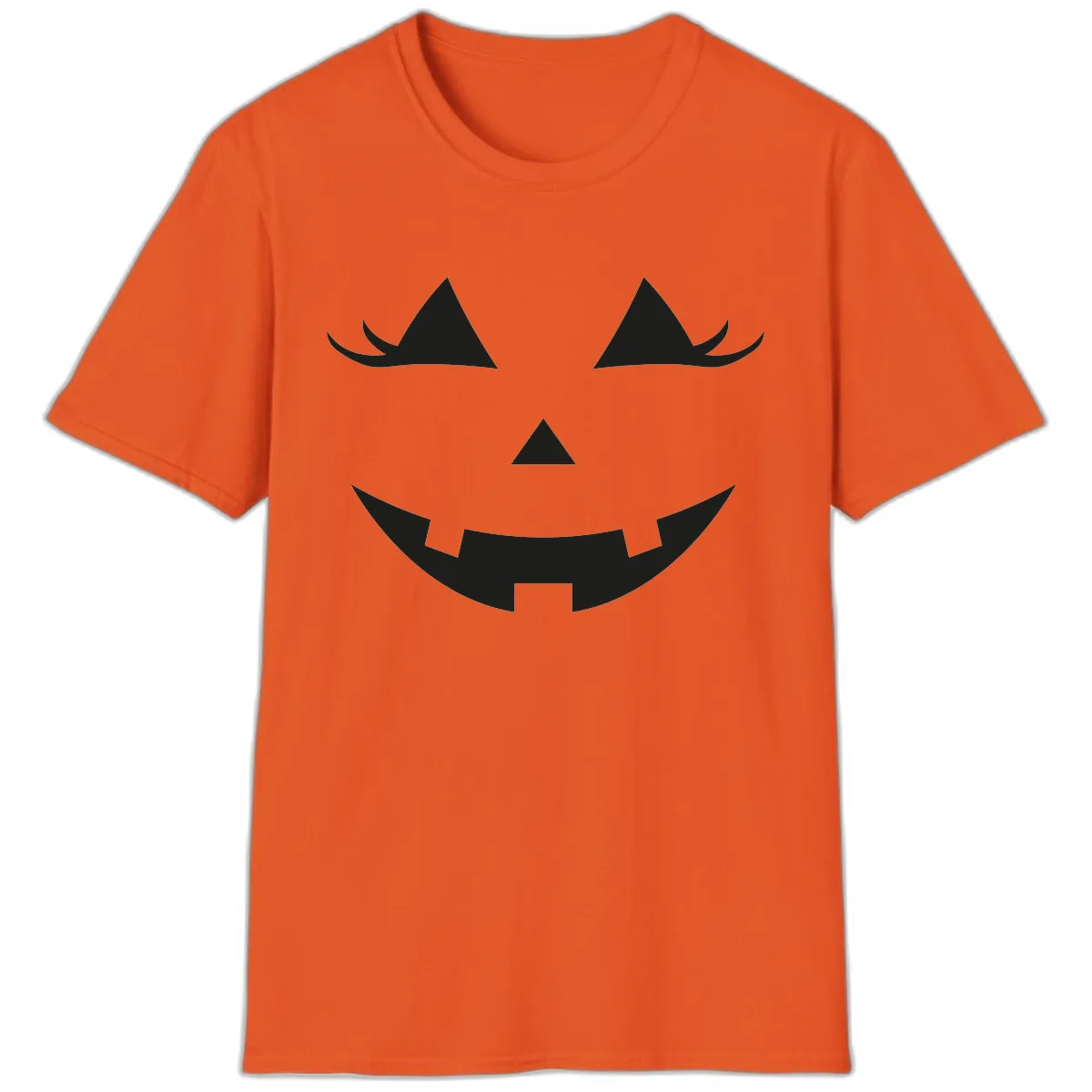 Spooky Grinning Jack-o'-Lantern Face T-Shirt in Orange
