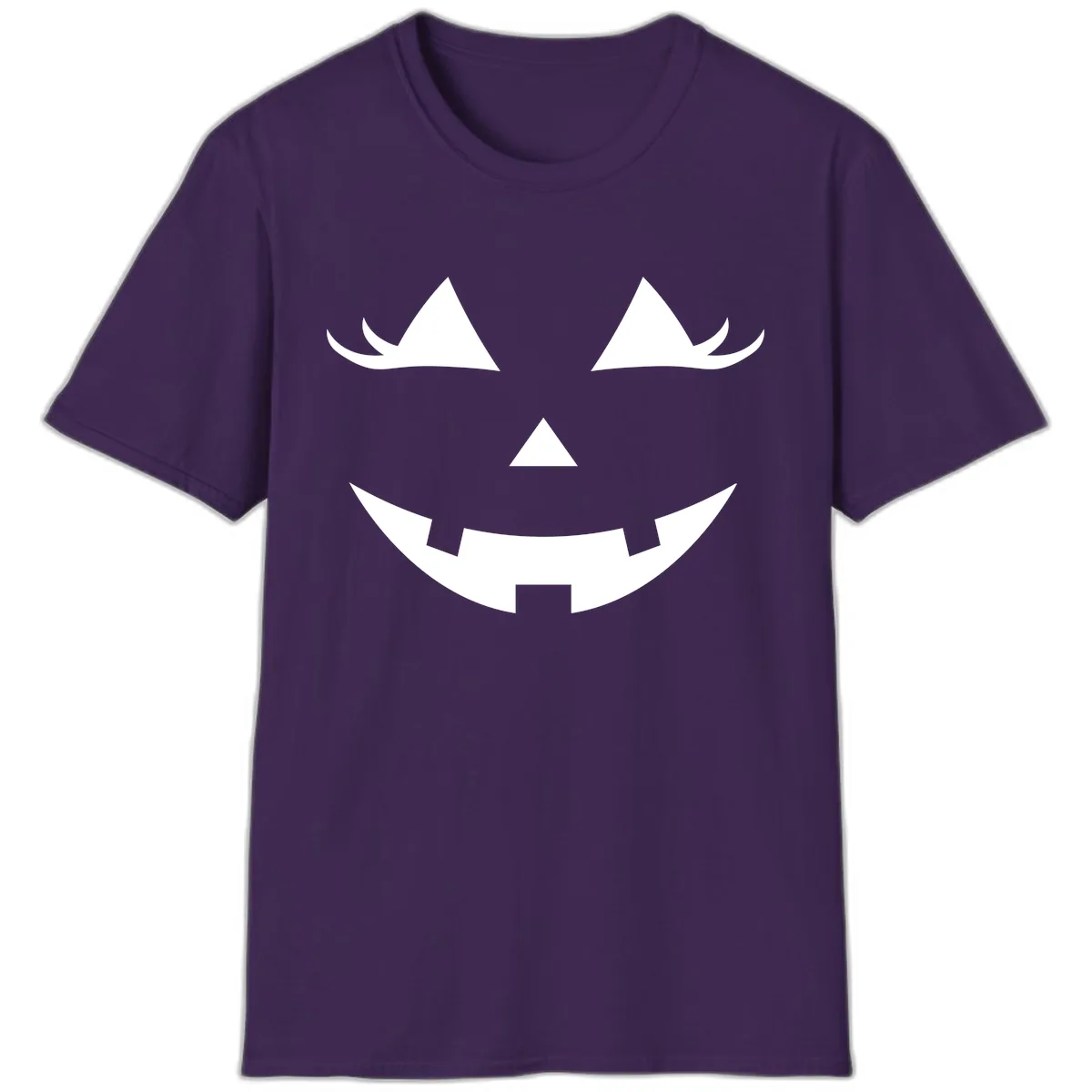 Spooky Grinning Jack-o'-Lantern Face T-Shirt in Purple