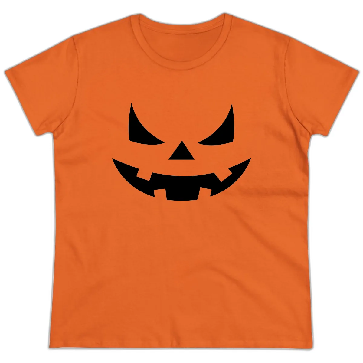 Spooky Jack-o-Lantern Face Ladies Tee in Orange