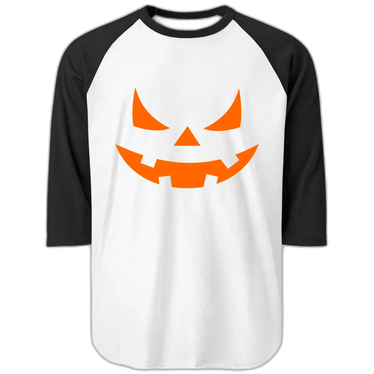 Spooky Jack-o-Lantern Face Raglan 3/4 in White/Black