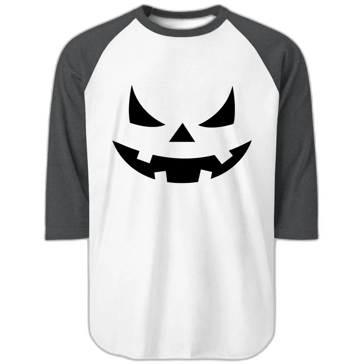Spooky Jack-o-Lantern Face Raglan 3/4 in White/Heather Charcoal