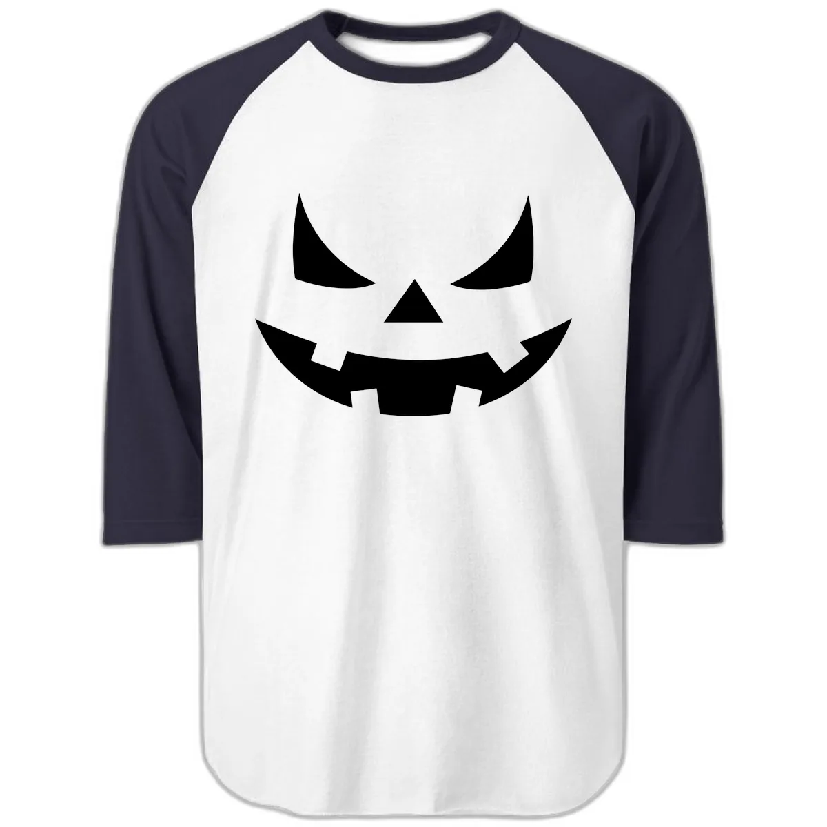 Spooky Jack-o-Lantern Face Raglan 3/4 in White/Navy