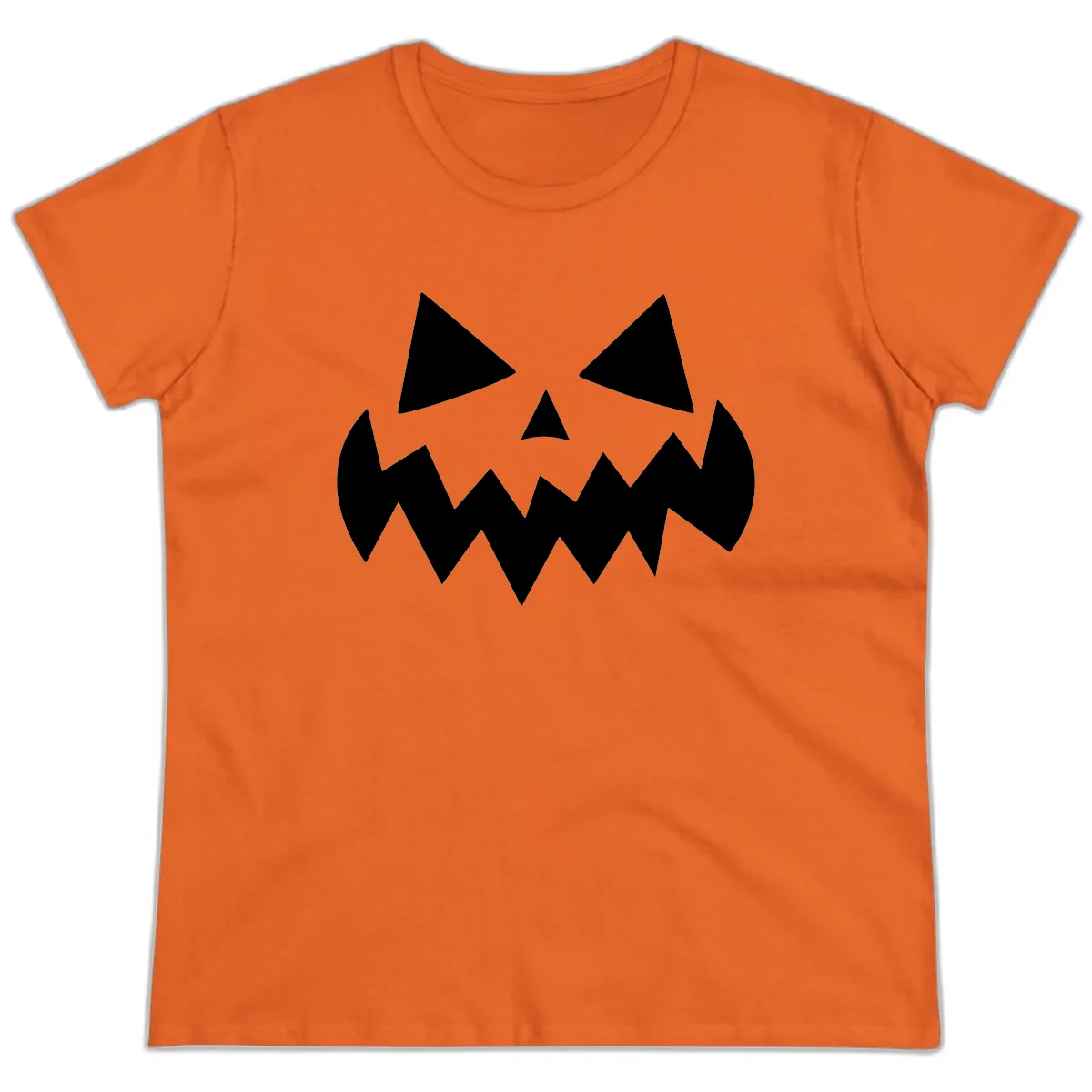 Spooky Jack-o-Lantern Face Ladies Tee in Orange