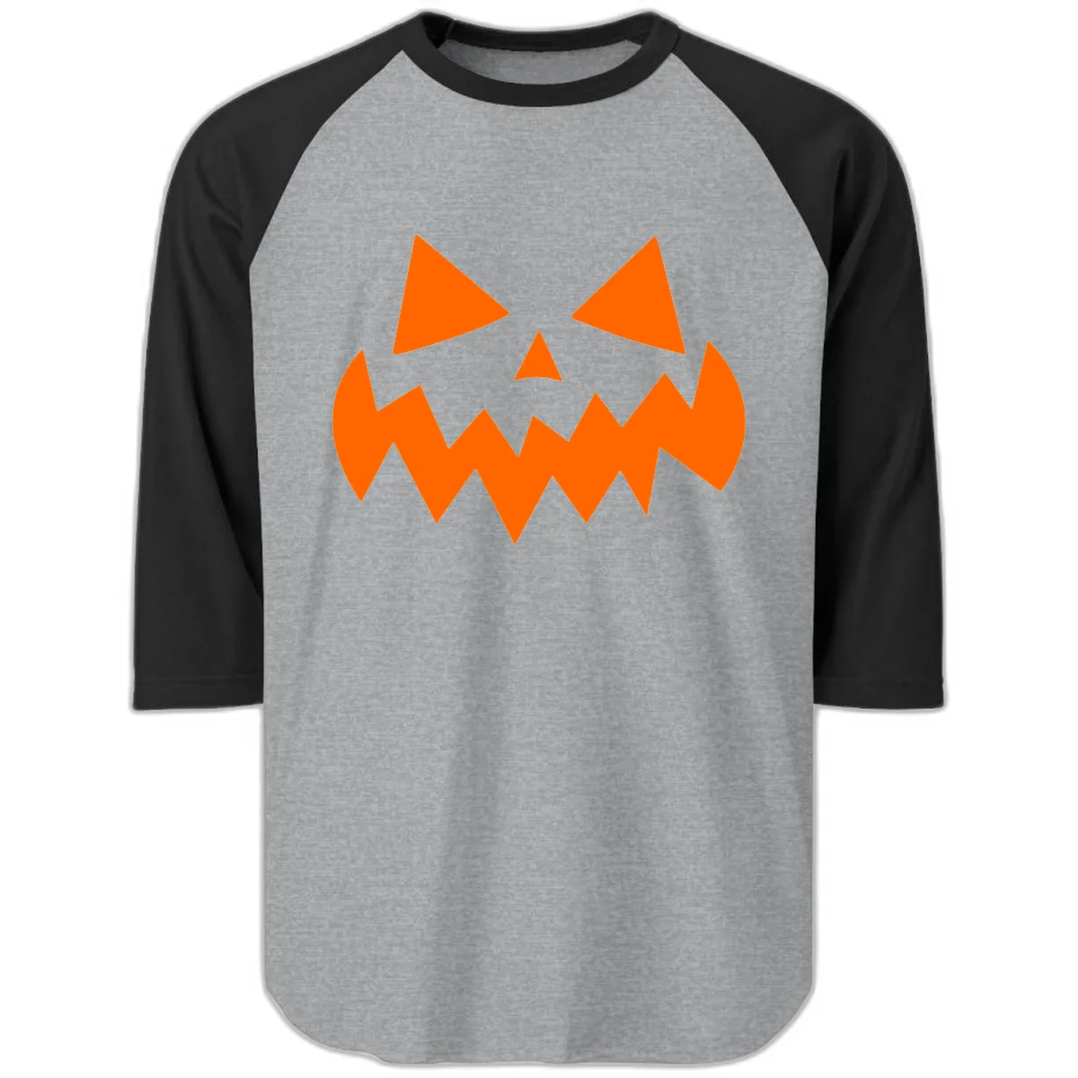 Spooky Jack-o-Lantern Face Raglan 3/4 in Heather Grey/Black