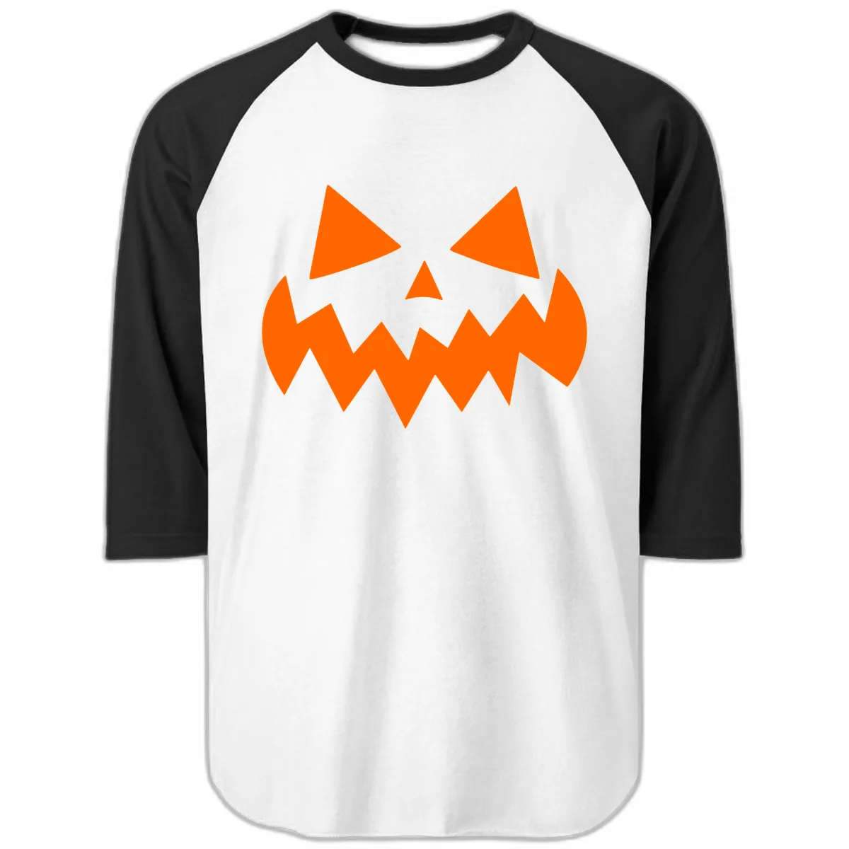 Spooky Jack-o-Lantern Face Raglan 3/4 in White/Black