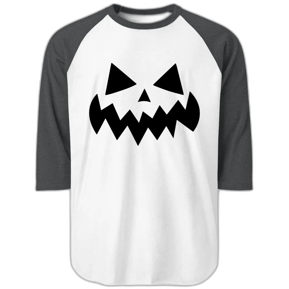 Spooky Jack-o-Lantern Face Raglan 3/4 in White/Heather Charcoal