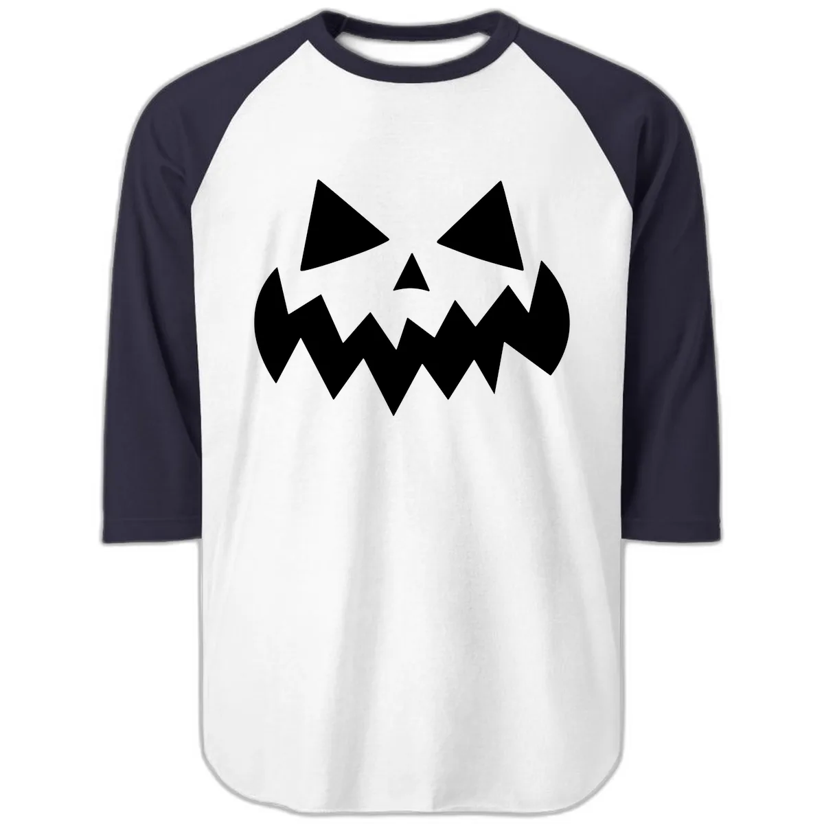 Spooky Jack-o-Lantern Face Raglan 3/4 in White/Navy