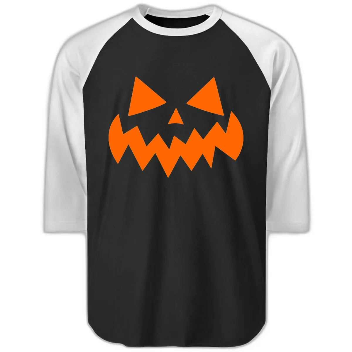 Spooky Jack-o-Lantern Face Raglan 3/4 in Black White