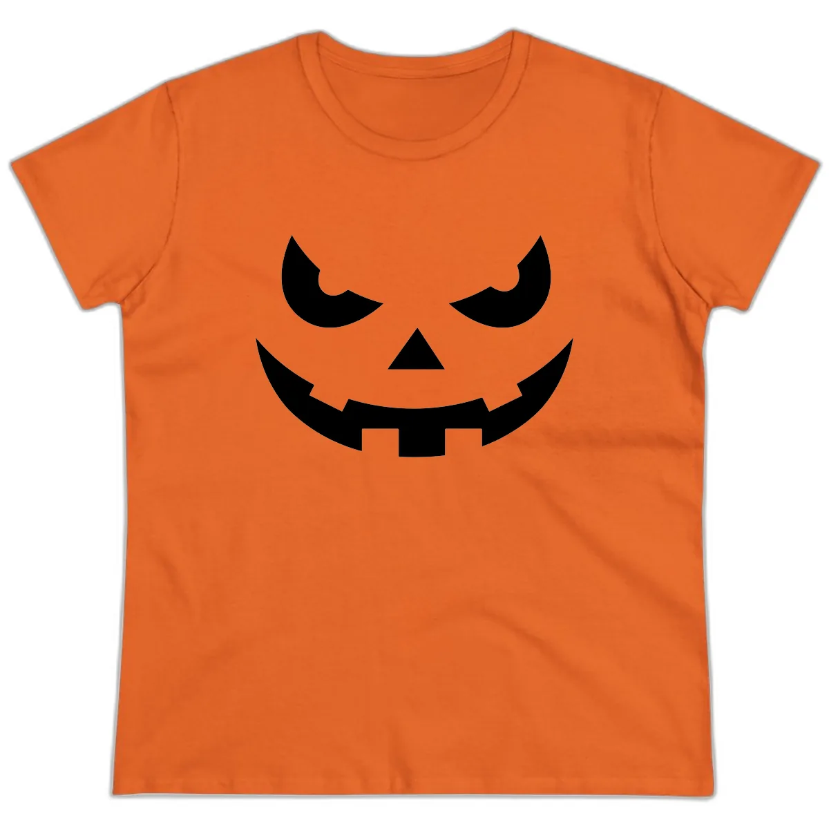 Spooky Jack O Lantern Face Ladies Tee in Orange