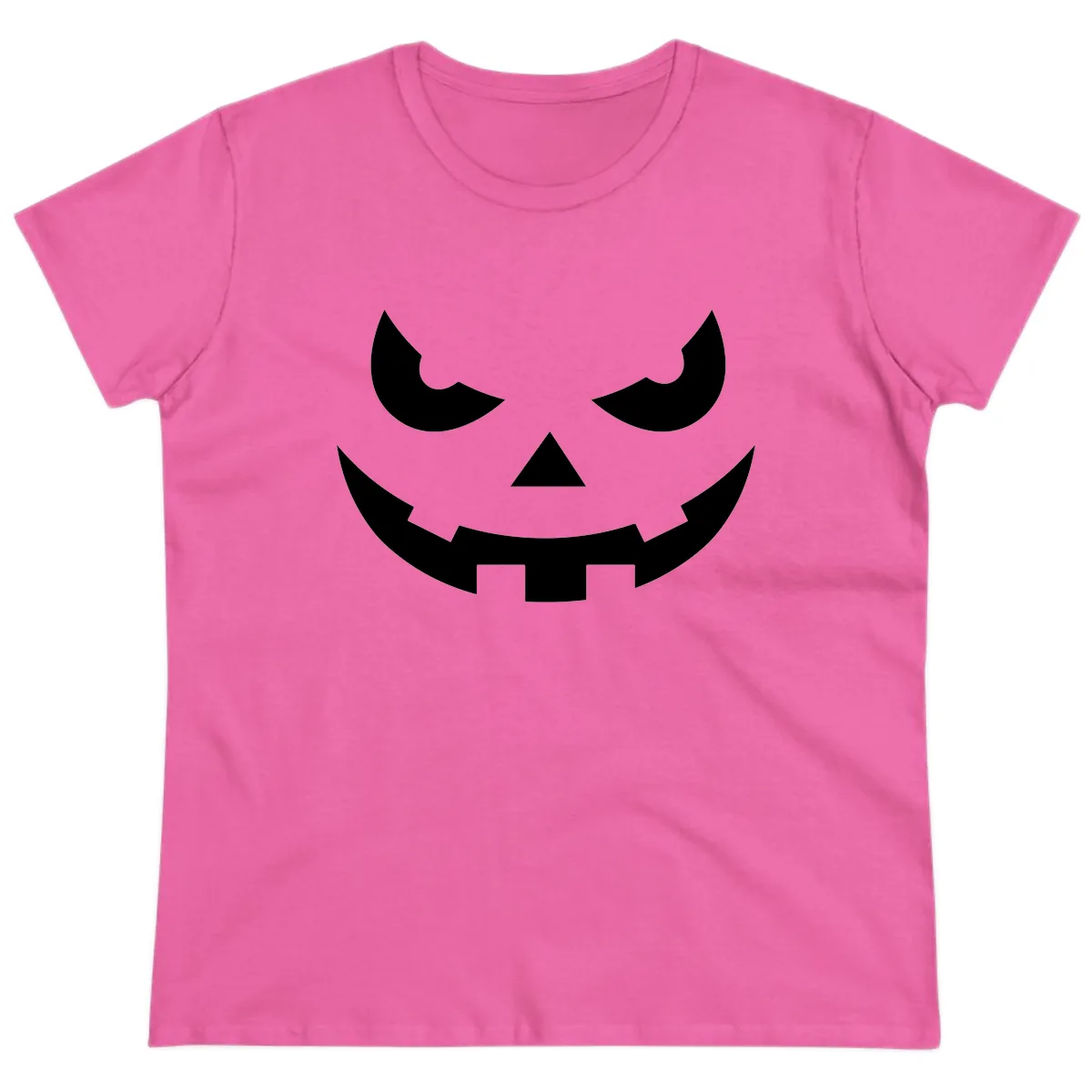 Spooky Jack O Lantern Face Ladies Tee in Azalea
