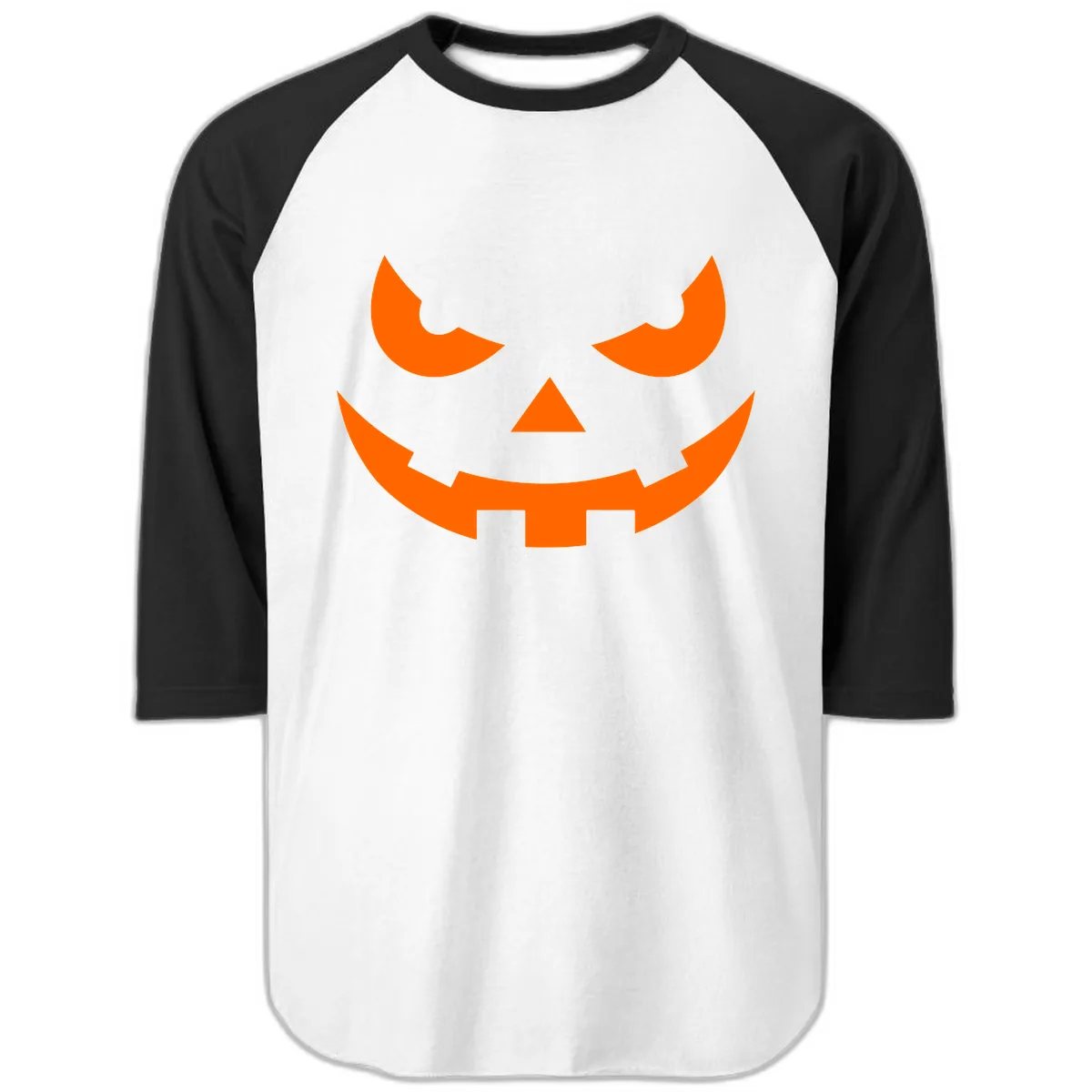 Spooky Jack O Lantern Face Raglan 3/4 in White/Black