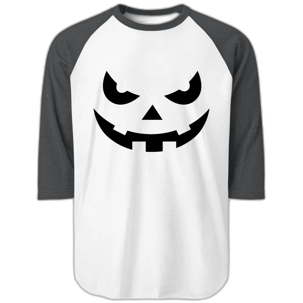 Spooky Jack O Lantern Face Raglan 3/4 in White/Heather Charcoal