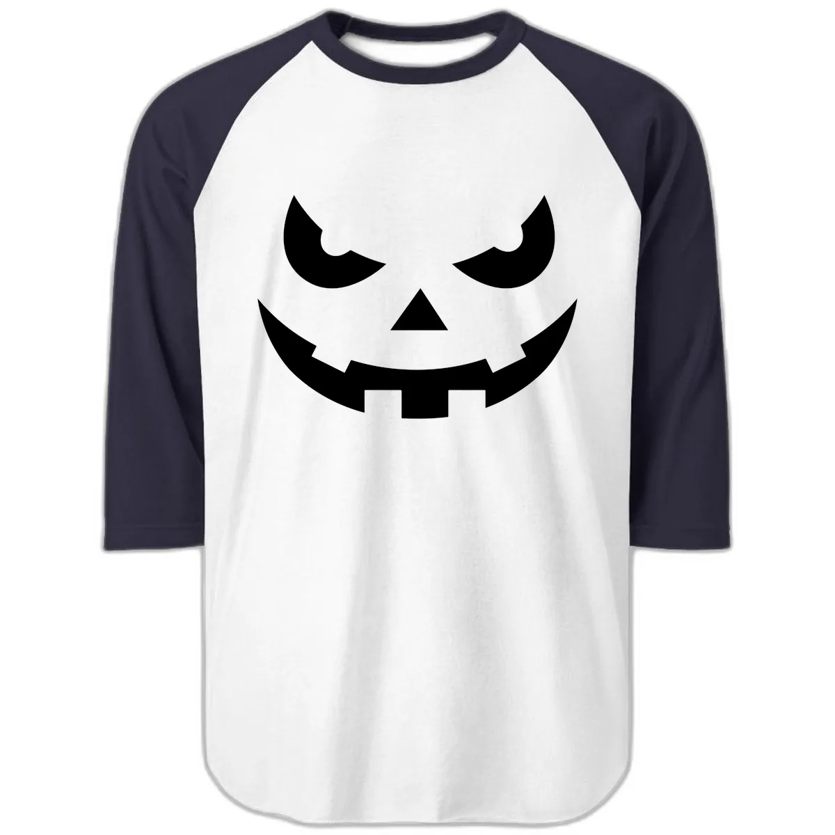 Spooky Jack O Lantern Face Raglan 3/4 in White/Navy
