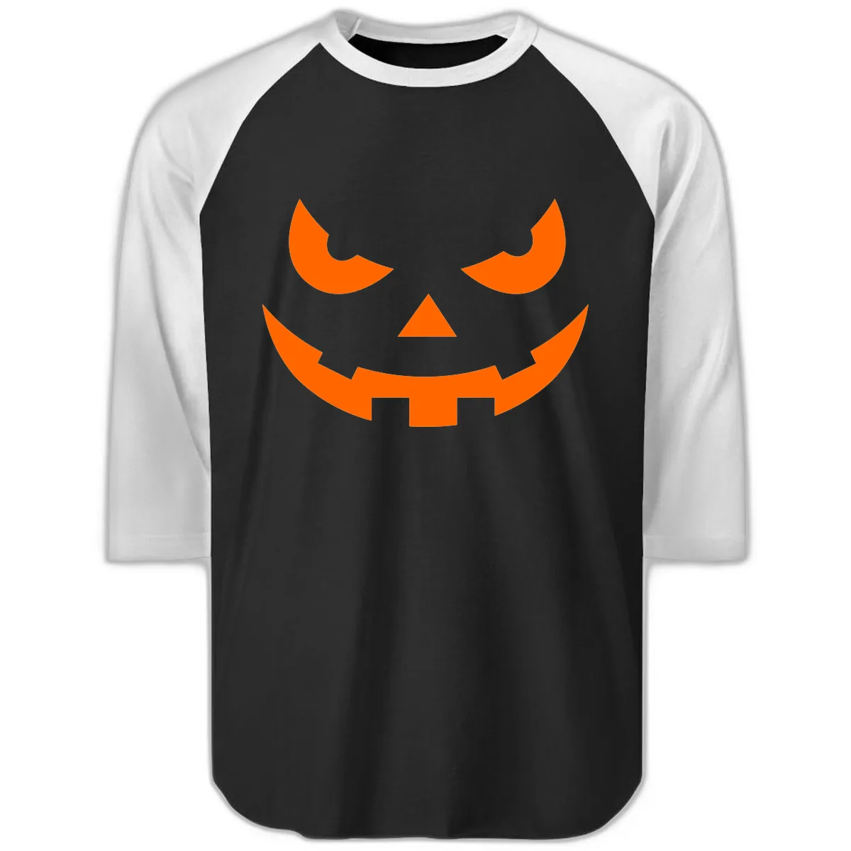 Spooky Jack O Lantern Face Raglan 3/4 in Black White