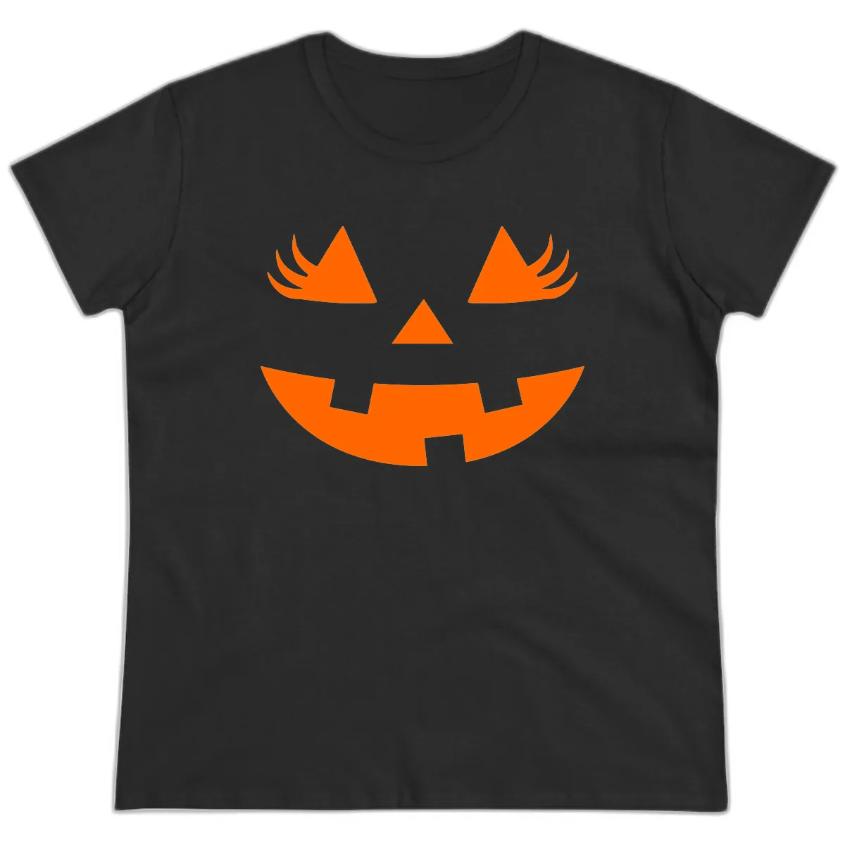 Spooky Jack O' Lantern Face Ladies Tee in Black