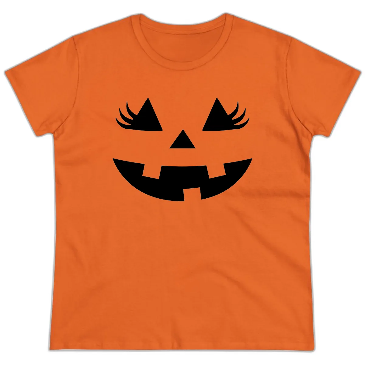 Spooky Jack O' Lantern Face Ladies Tee in Orange