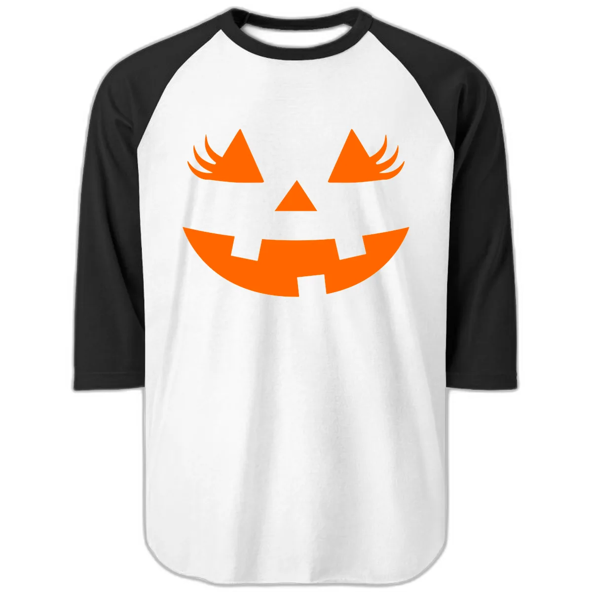 Spooky Jack O' Lantern Face Raglan 3/4 in White/Black