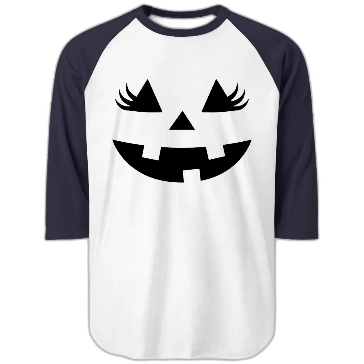 Spooky Jack O' Lantern Face Raglan 3/4 in White/Navy