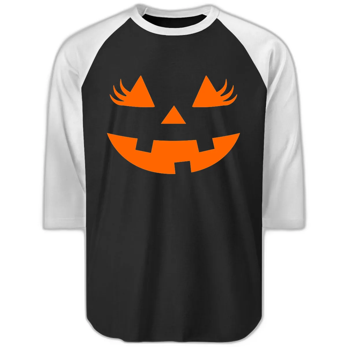 Spooky Jack O' Lantern Face Raglan 3/4 in Black White