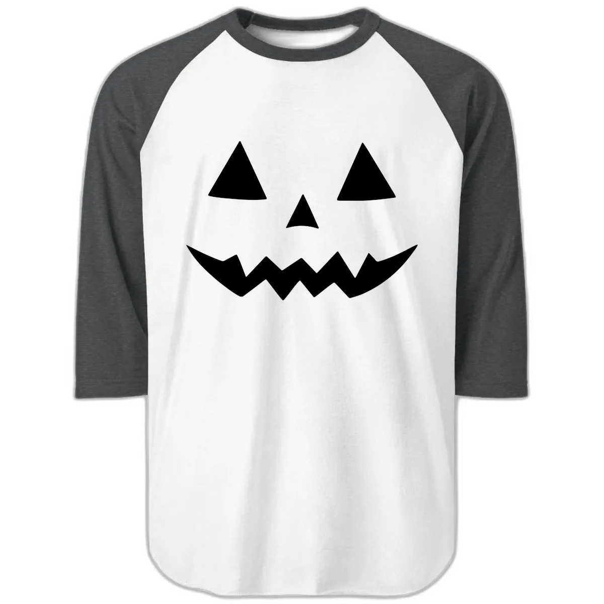 Classic Jack-o-Lantern Face Raglan 3/4 in White/Heather Charcoal
