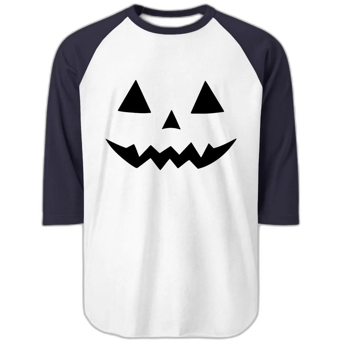 Classic Jack-o-Lantern Face Raglan 3/4 in White/Navy
