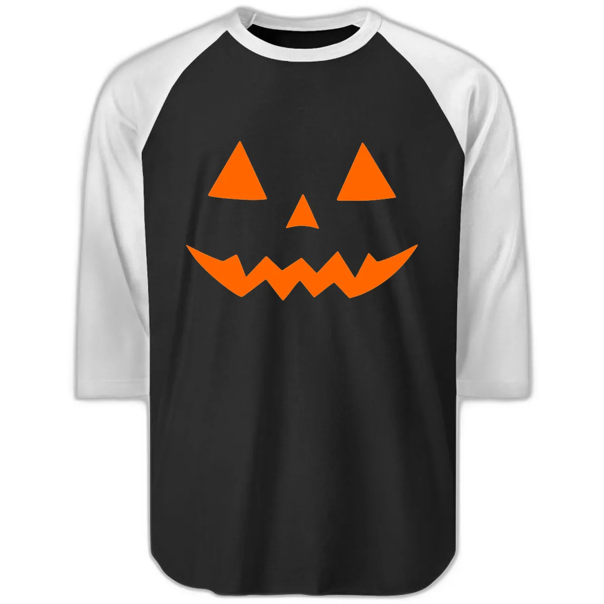 Classic Jack-o-Lantern Face Raglan 3/4 in Black White