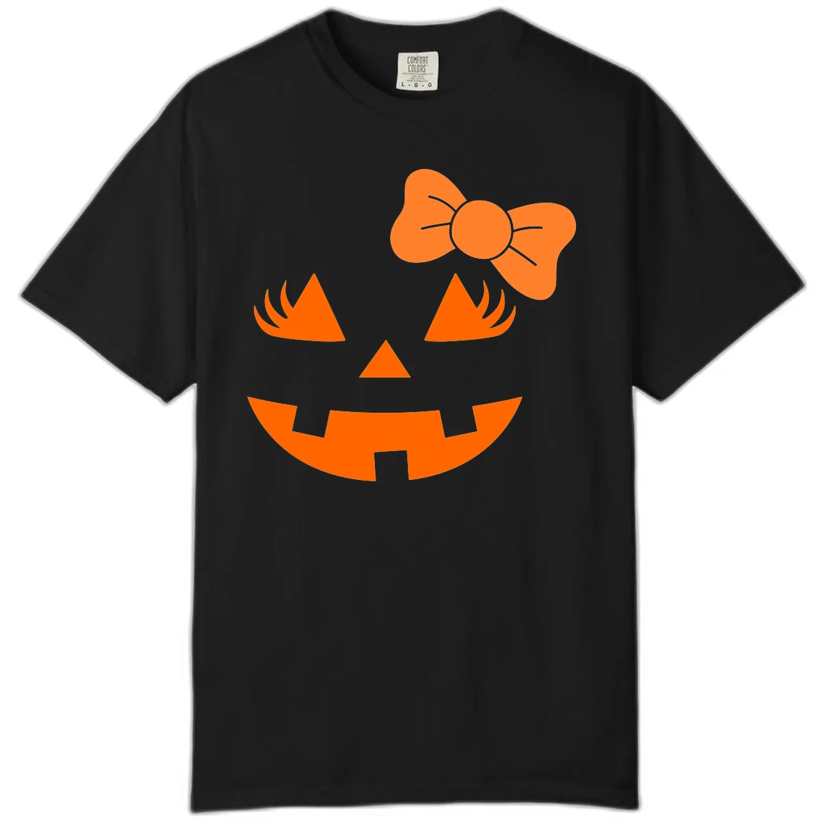 Cute Pumpkin Face With Bow Comfort Color in Black
