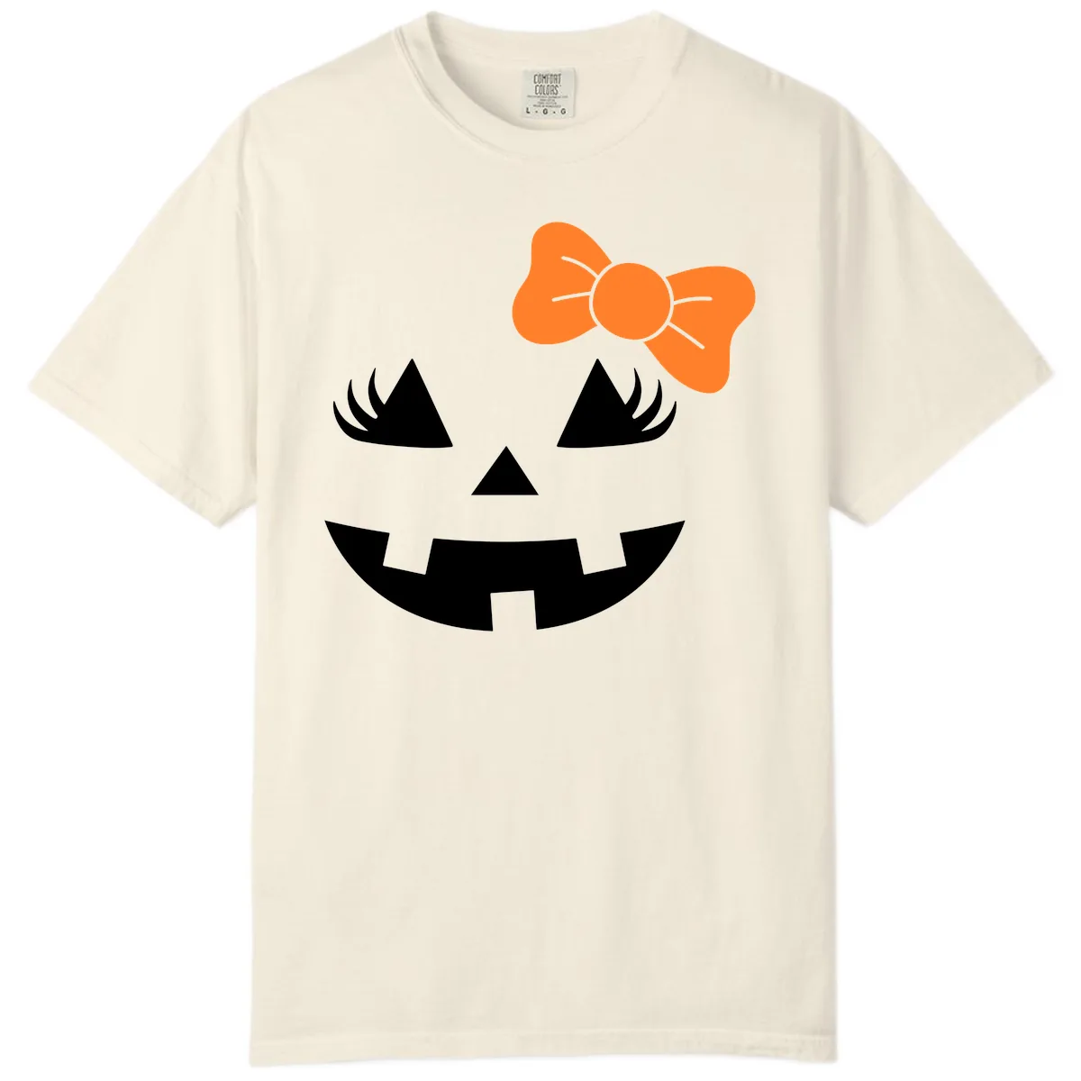 Cute Pumpkin Face With Bow Comfort Color in Ivory