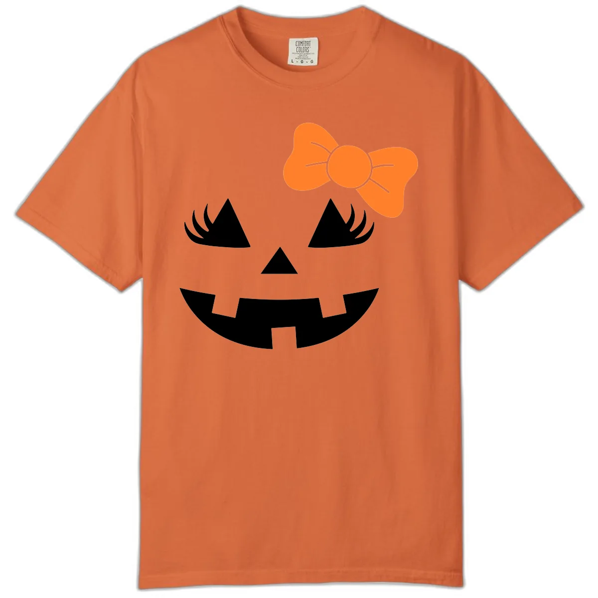 Cute Pumpkin Face With Bow Comfort Color in Burnt Orange