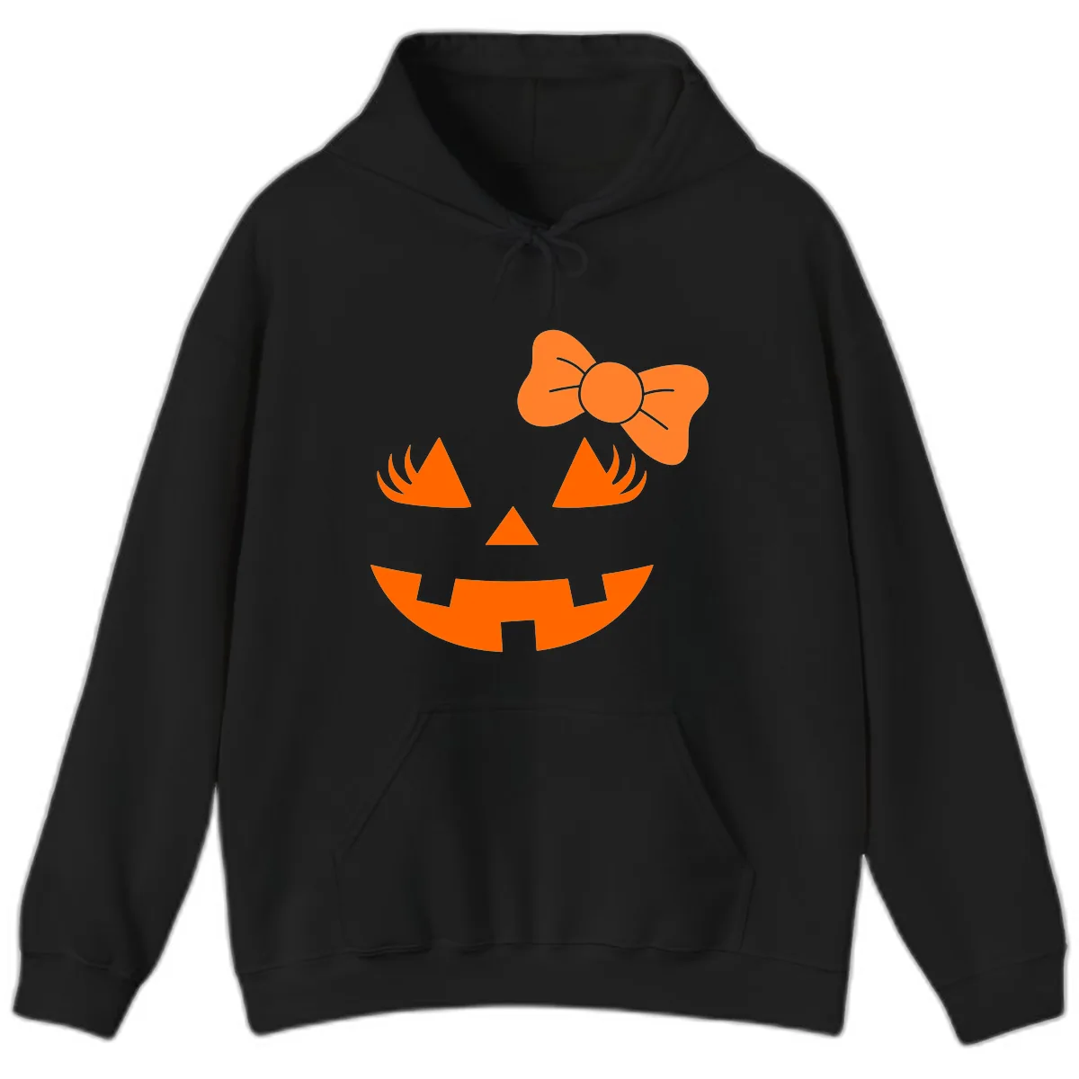 Cute Pumpkin Face With Bow Hoodie in Black
