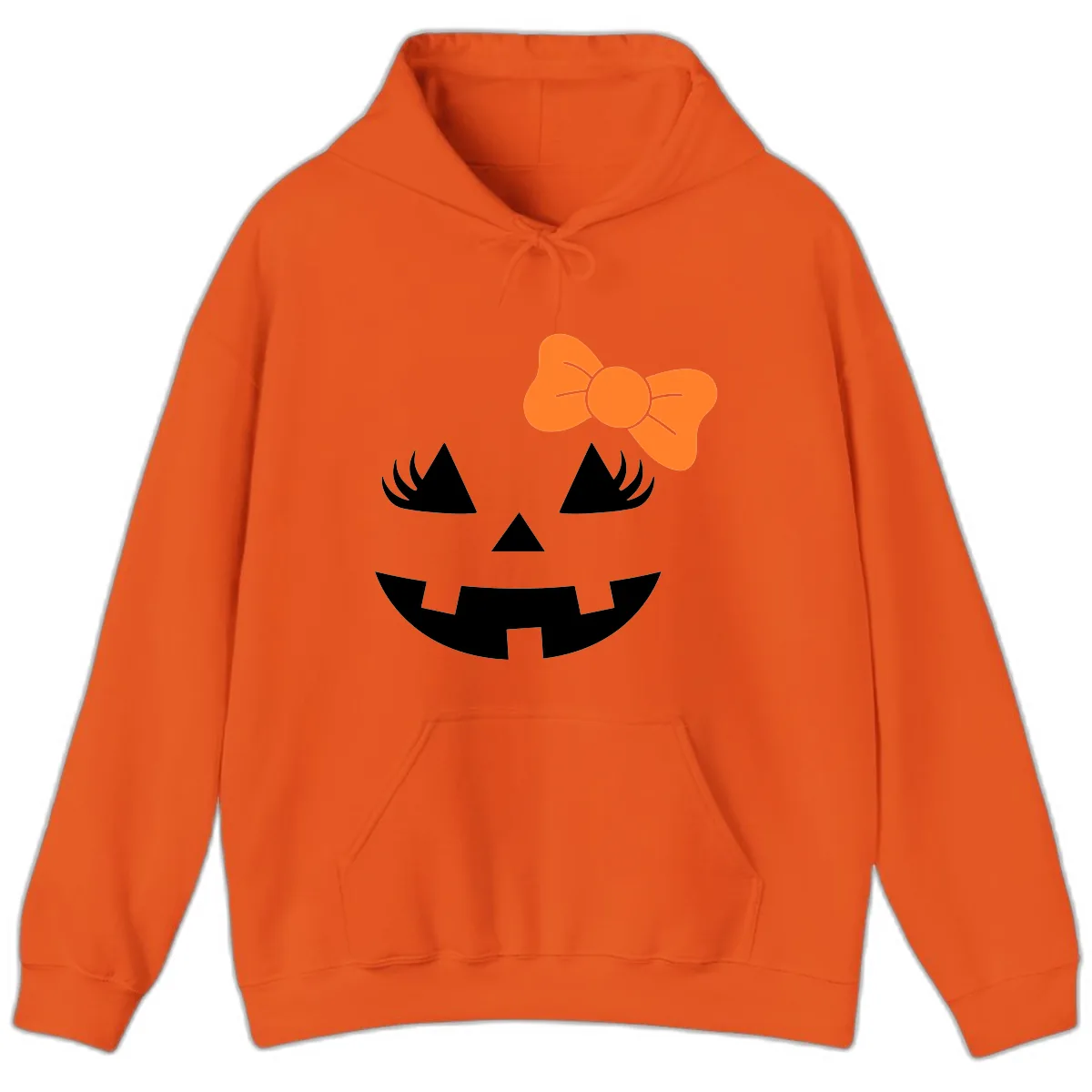 Cute Pumpkin Face With Bow Hoodie in Orange