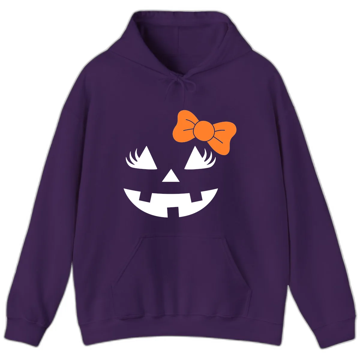 Cute Pumpkin Face With Bow Hoodie in Purple