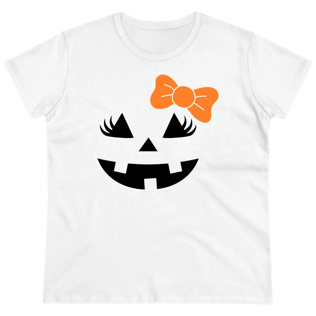 Cute Pumpkin Face With Bow Ladies Tee in White
