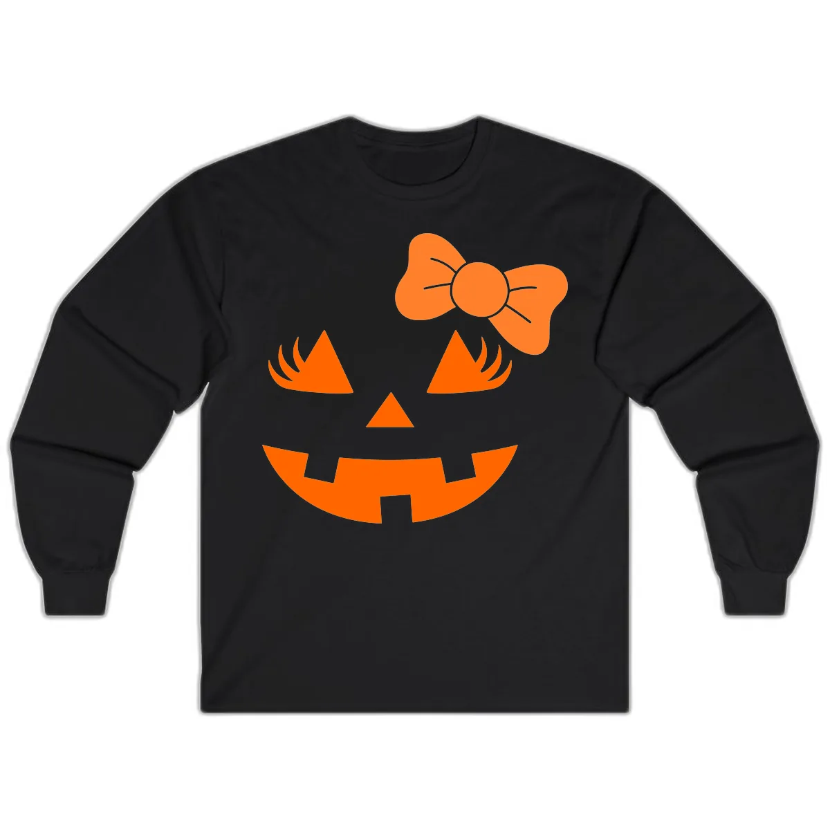 Cute Pumpkin Face With Bow Long Sleeve in Black