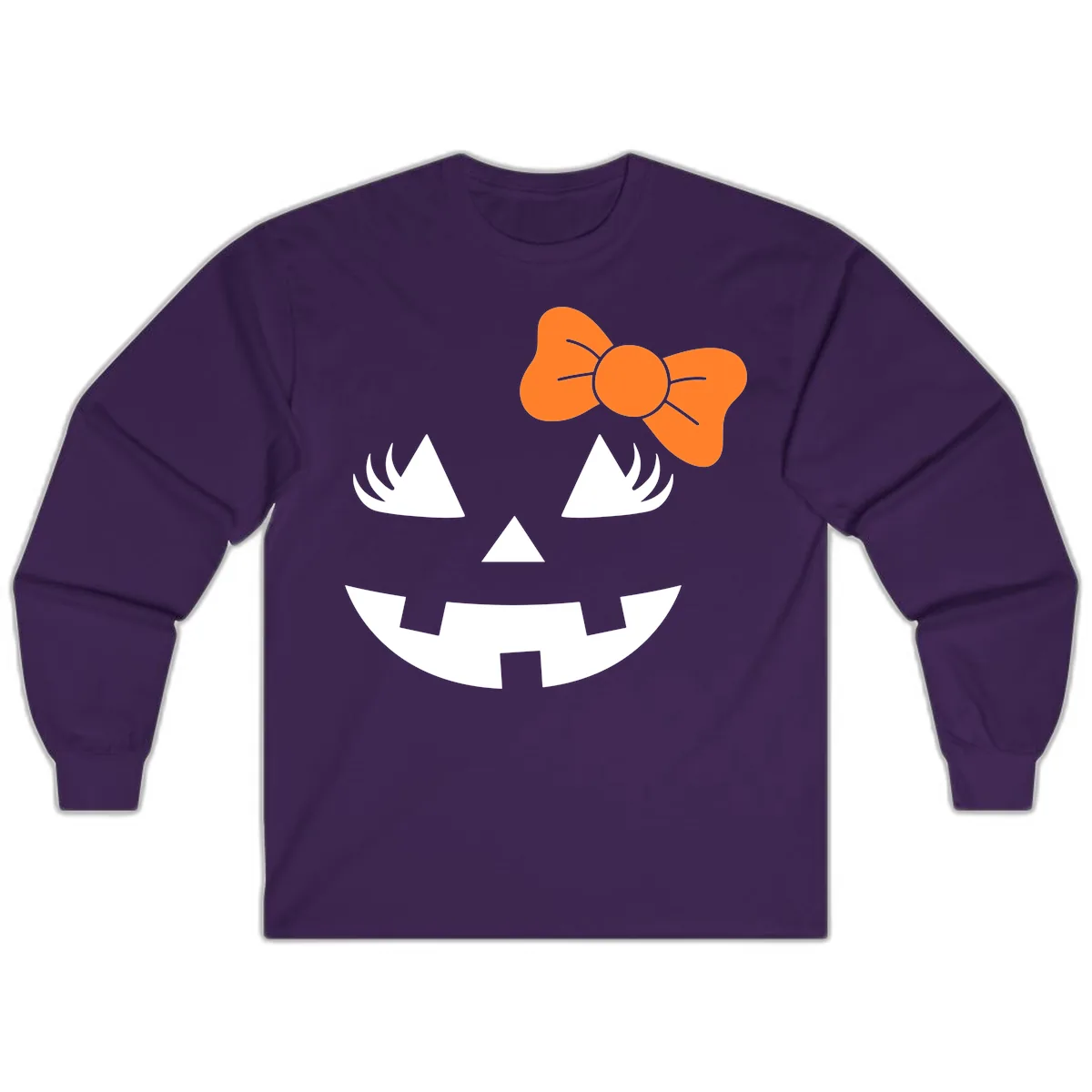 Cute Pumpkin Face With Bow Long Sleeve in Purple