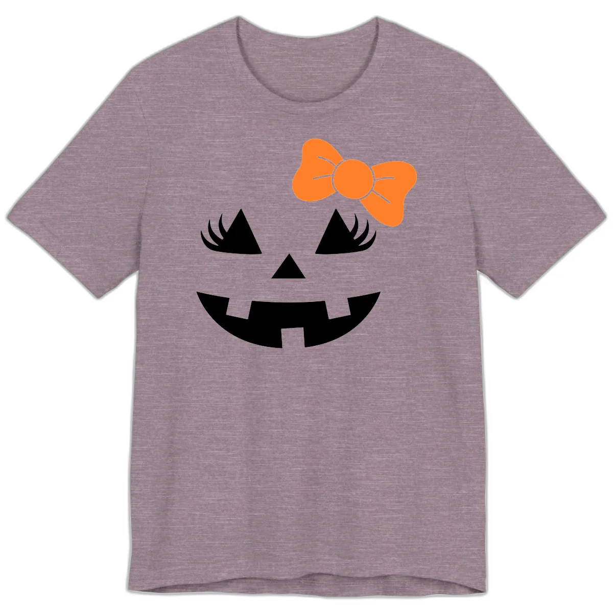 Cute Pumpkin Face With Bow Premium T-Shirt in Heather Purple