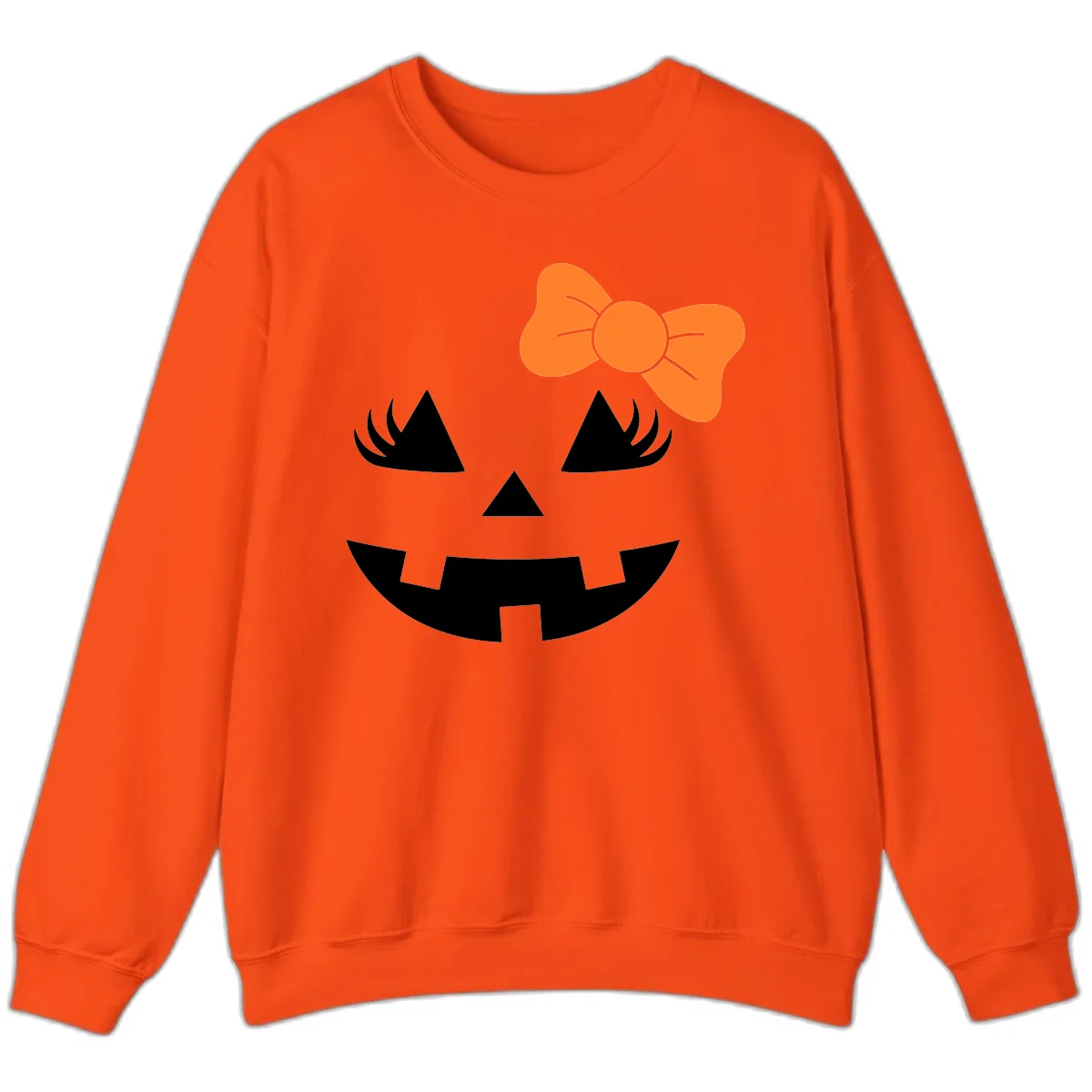 Cute Pumpkin Face With Bow Sweatshirt in Orange