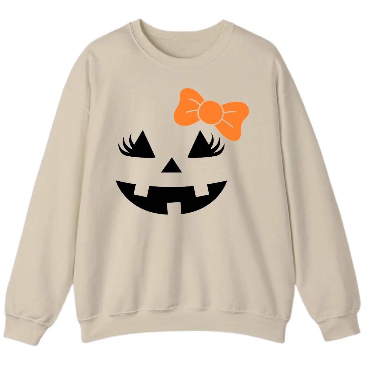 Cute Pumpkin Face With Bow Sweatshirt in Sand