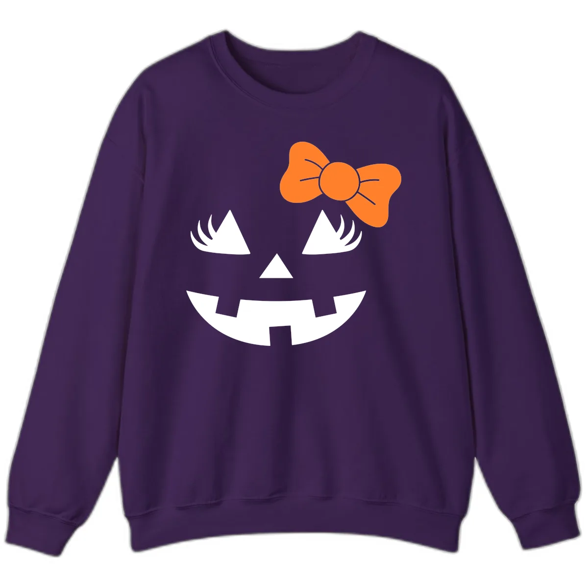 Cute Pumpkin Face With Bow Sweatshirt in Purple