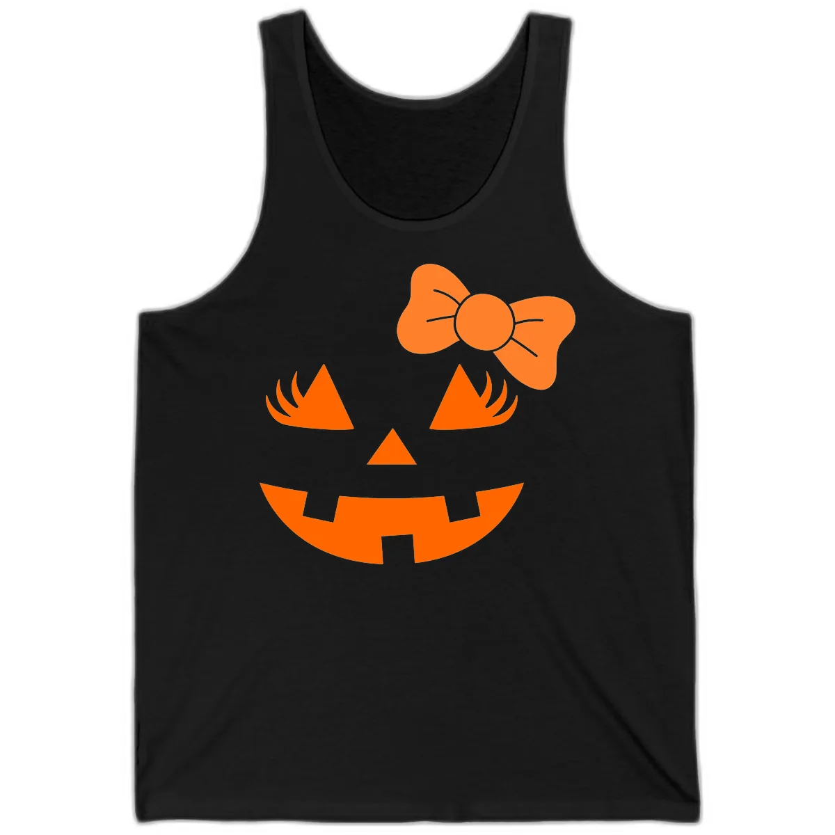 Cute Pumpkin Face With Bow Tank in Black