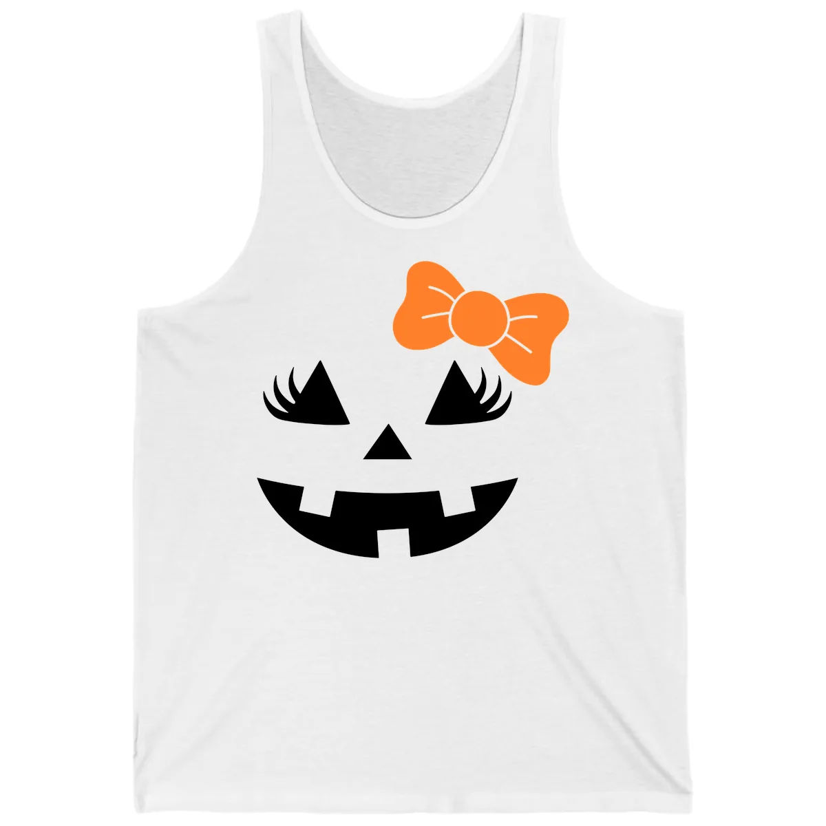 Cute Pumpkin Face With Bow Tank in White