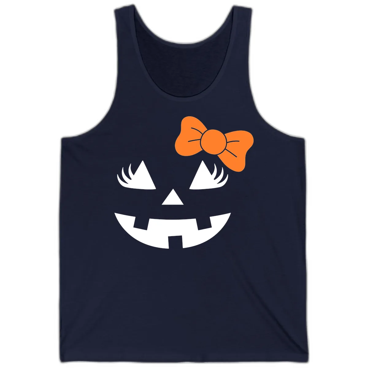 Cute Pumpkin Face With Bow Tank in Navy