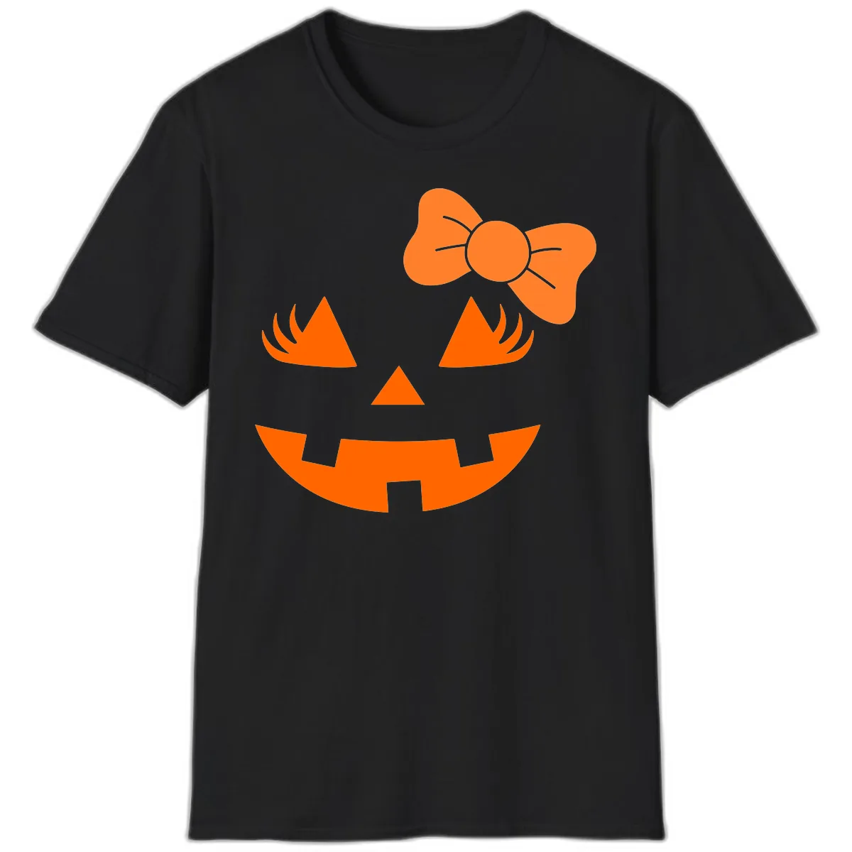 Cute Pumpkin Face With Bow T-Shirt in Black