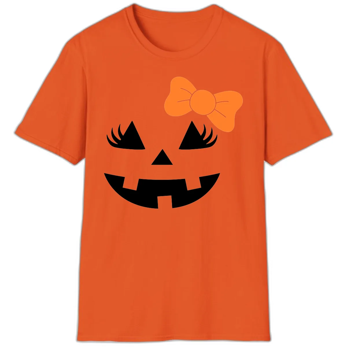 Cute Pumpkin Face With Bow T-Shirt in Orange