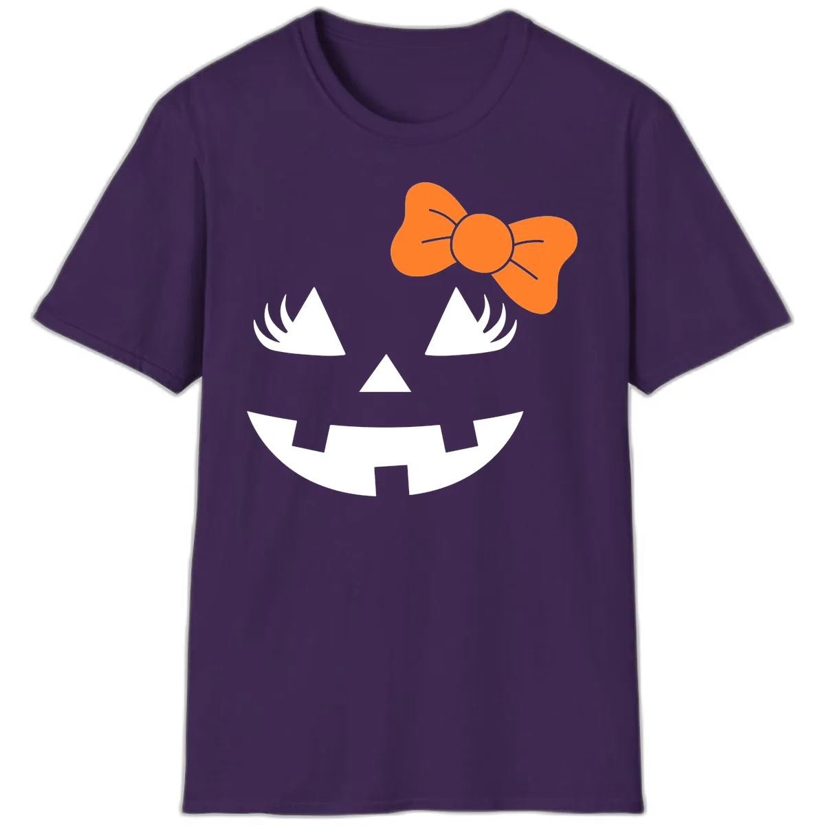 Cute Pumpkin Face With Bow T-Shirt in Purple