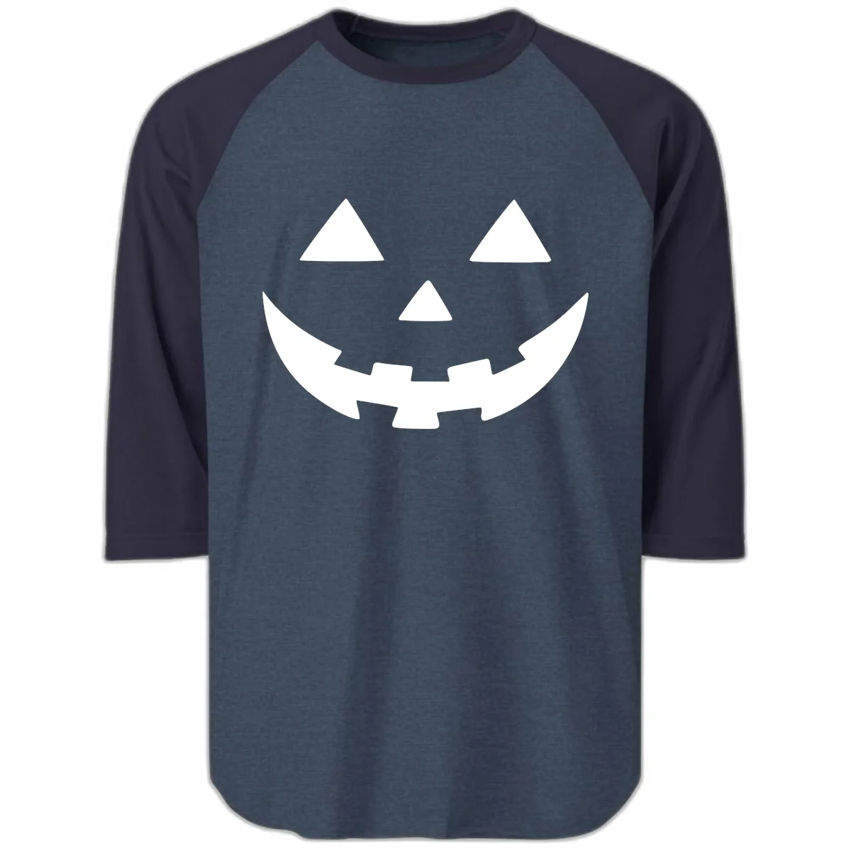 Jack O Lantern Face Raglan 3/4 in Heather Denim Navy